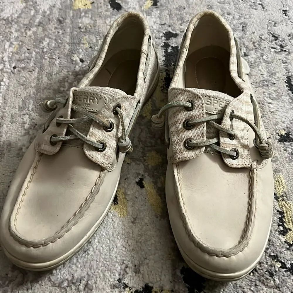 Sperry leather fabric striped boat shoes size 8.5
